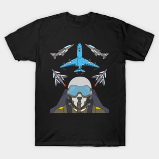 Cool Fighter Pilot Design with Jets and Airplane T-Shirt